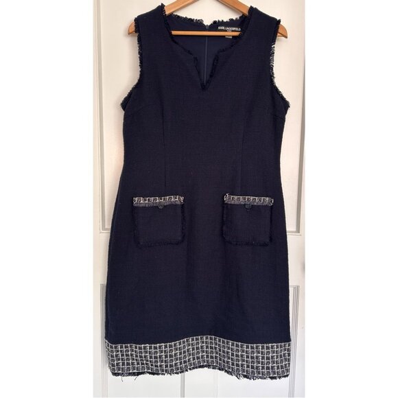 Karl Lagerfeld Paris Dress in Navy Blue and White Size 14 - Picture 1 of 7